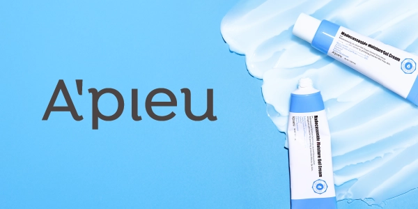 A'pieu Madecassoside Moisture Gel Cream: two blue-white tubes on blue background, swirled cream, A'pieu branding.