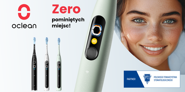 Oclean X Pro Digital – smart szczoteczki soniczne (czarna, biała, miętowa) z wynikiem 80 na ekranie. Uśmiechnięta kobieta.
