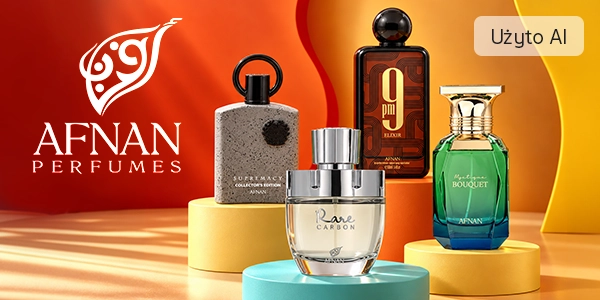 Zestaw perfum Afnan: szary Supremacy, przezroczysty Rare Carbon, brązowy 9 pm Elixir, zielono-niebieski Mystique Bouquet.