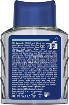 Tył butelki wody po goleniu Gillette Series Arctic Ice 100 ml, z niebieską etykietą i białym tekstem.