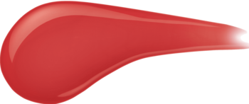 Czerwona, błyszcząca kropla pomadki Max Factor Lipfinity Lip Colour 140 Charming na jasnym tle.
