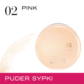Różowy puder sypki Bourjois Libre Loose Powder 02 Pink, matujący, w okrągłym opakowaniu, widok z góry.