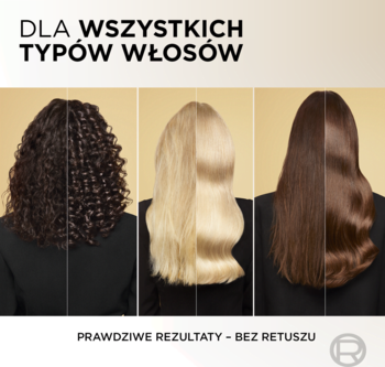 Trzy kobiety prezentują efekt Elseve Magiczna Moc Olejków na włosach: kręconych, prostych blond i ciemnych. Niezretuszowane rezultaty dla wszystkich typów włosów.