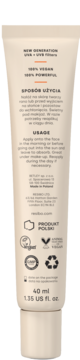 Tył beżowej tubki kremu Daywatch SPF 40ml z filtrami UVA/UVB. Widoczne informacje o wegańskiej formule i polskim produkcie.