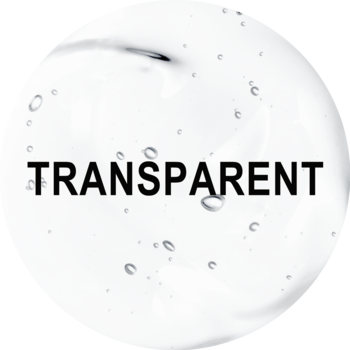 Eveline Brow & Go bezbarwny żel do brwi; zbliżenie na przezroczystą, bąbelkową teksturę z napisem TRANSPARENT.