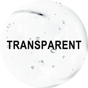 Eveline Brow & Go bezbarwny żel do brwi; zbliżenie na przezroczystą, bąbelkową teksturę z napisem TRANSPARENT.