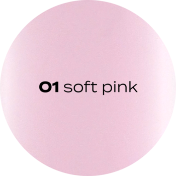 Okrągły wzornik błyszczyka GO BIG! w odcieniu O1 soft pink, z czarnym napisem na jasnoróżowym tle.