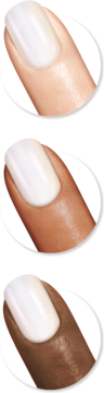 Szybkoschnący lakier Sally Hansen Insta-Dri nr 61 Silk is... w mlecznej bieli na paznokciach o różnym odcieniu skóry.