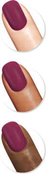 Szybkoschnący bordowy lakier Sally Hansen Insta-Dri The Queens Velvet, widok na trzy palce z różnymi tonami skóry.