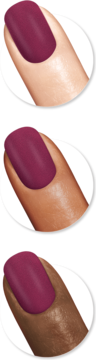 Szybkoschnący bordowy lakier Sally Hansen Insta-Dri The Queens Velvet, widok na trzy palce z różnymi tonami skóry.