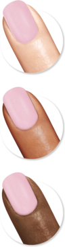 Gładki, różowy lakier Sally Hansen Insta-Dri nr 64 na paznokciu, pokazany na trzech odcieniach skóry.