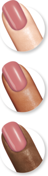Lakier Sally Hansen Miracle Gel 244 Mauve-olous, różowy odcień na paznokciach trzech palców o różnych karnacjach.