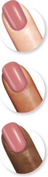 Lakier Sally Hansen Miracle Gel 244 Mauve-olous, różowy odcień na paznokciach trzech palców o różnych karnacjach.