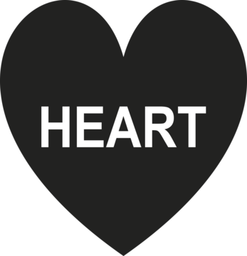 Ikona czarnego serca z białym napisem "HEART", reprezentująca stempel do eyelinera Eveline.