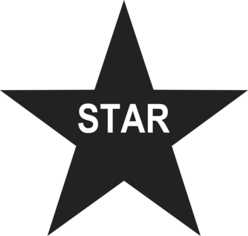 Symbol stempla eyelinera Eveline: czarna, pięcioramienna gwiazda z białym napisem "STAR".
