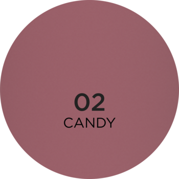 Matowa pomadka w płynie Eveline Wonder Match 02 Candy, zbliżenie na różowy swatch z numerem.