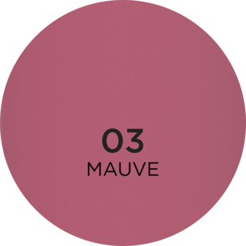 Okrągła próbka trwałej matowej pomadki Eveline Wonder Match, odcień 03 Mauve, z numerem.