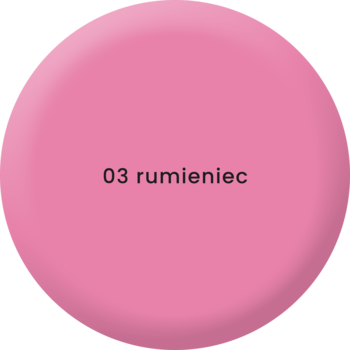 Róż w kremie Stars from the stars x E.WEDEL, 03 rumieniec. Różowa, okrągła ikona odcienia z czarnym napisem.