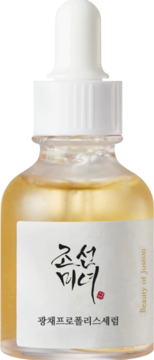 Serum Beauty of Joseon Glow z propolisem w butelce z zakraplaczem, jasny płyn, biała etykieta, widok z przodu.