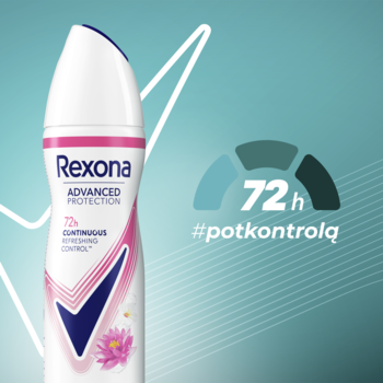 Rexona Advanced Protection Bright Bouquet antyperspirant w sprayu. Biała butelka z różowymi detalami, 72h ochrona.
