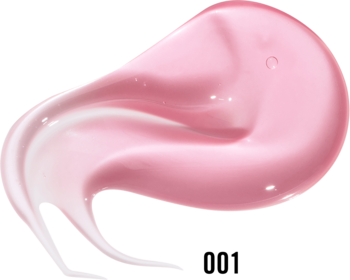 Różowy, nawilżający olejek do ust Rimmel Oh My Gloss! Lip Oil, w postaci błyszczącej, transparentnej smugi na białym tle.