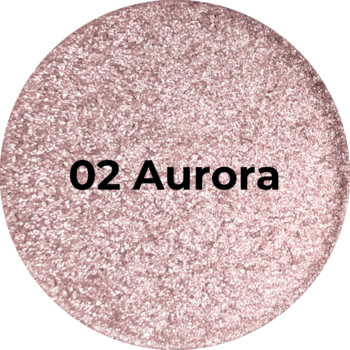 Różowy topper do powiek Airglow 02 Aurora w okrągłej prasce, z błyszczącymi drobinkami.