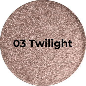 Okrągły topper do powiek Airglow 03 Twilight, brązowo-różowy z intensywnym brokatowym blaskiem.