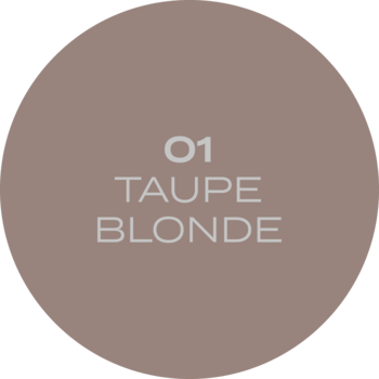 Automatyczna kredka do brwi Browsphere w odcieniu 01 Taupe Blonde, okrągły próbnik koloru.