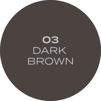 Kredka do brwi Stars Browsphere: okrągły próbnik koloru 03 Dark Brown, ciemny brąz z białym tekstem.