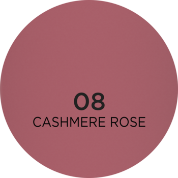 Okrągła próbka matowej pomadki Eveline Wonder Match 08 Cashmere Rose, z numerem i nazwą.