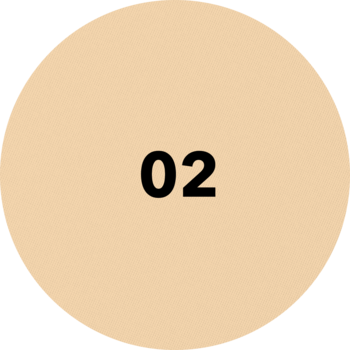Jasno beżowa, okrągła próbka koloru 02 dla pudru Eveline Wonder Match Medium Beige, widok z góry.