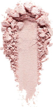 Rozświetlacz do twarzy Pink Shimmer. Zbliżenie na smugę i grudki pudru w ciepłym, różowym odcieniu na czarnym tle.
