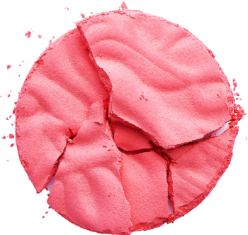 Prasowany róż Revolution Reloaded Pink Lady, pęknięty na kawałki, intensywnie różowy, z bliska, matowy.