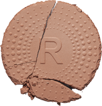 Matowy bronzer Revolution Mega Bronzer 02 Warm, okrągły, pęknięty, z logo R i teksturą kropek.