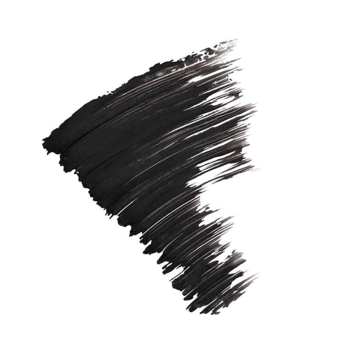 Gęsty, czarny swatch pogrubiającego tuszu IsaDora 10 SEC High Impact Volume Mascara na białym tle.