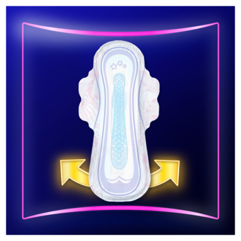Always Platinum Secure Night 4 podpaska ze skrzydełkami, na ciemnoniebieskim tle z neonową ramką i żółtymi strzałkami.
