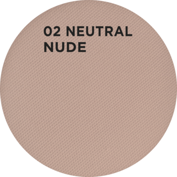 Pudrowy matowy cień do powiek Wonder Match 02 Neutral Nude, okrągły. Widok z góry, napis na pudrze.