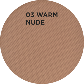Okrągły matowy cień do powiek Wonder Match w odcieniu Warm Nude 03, widok z góry z napisem.