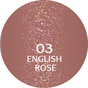 Błyszczyk powiększający Wonder Show English Rose 03, okrągła próbka w odcieniu różu z drobinkami brokatu.