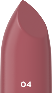 Matowa pomadka Eveline Kiss Me Quick! w delikatnym odcieniu różu 04, pionowe zbliżenie ze ściętą końcówką.