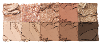 Paleta cieni Better Than Palette nr 02. Zgniecione beżowe, złote i brązowe cienie, matowe i błyszczące, widok z góry.