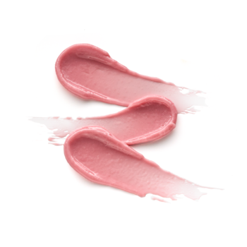Trzy różowe, kremowe smugi nawilżającego balsamu do ust Catrice Lip Lovin' 020 Cozy Rose na białym tle.