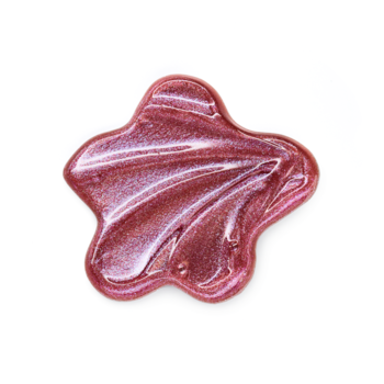 Zbliżenie na holograficzną, różową próbkę cienia do powiek Dewy Eye Gloss Essence 02 Galaxy Gleam, na białym tle.