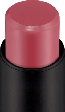 Zbliżenie na wysuniętą matową pomadkę Essence The Slim Stick 106 The Pinkdrink w odcieniu różu, w czarnej obudowie.