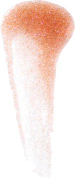 Smuga błyszczyka Nourishing Shimmer Gloss Cyber: błyszczący, brzoskwiniowy z brokatem, na białym tle.