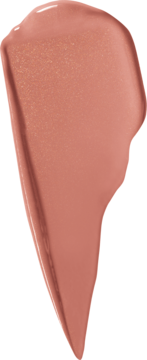 Swatch błyszczyka NYX Butter Gloss Sugar Cookie, brzoskwiniowo-złoty, lśniący, z subtelnymi drobinkami brokatu.