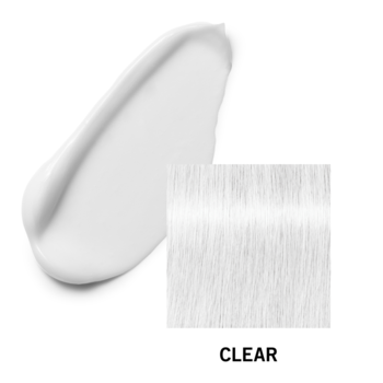 Schwarzkopf Chroma ID Clear maska koloryzująca: biała emulsja i przezroczysta próbka z widocznym napisem CLEAR.