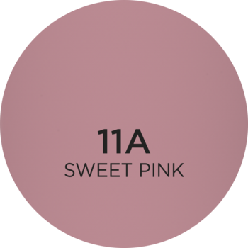 Okrągły różowy swatch matowej pomadki w płynie Eveline Wonder Match, odcień 11A Sweet Pink z tekstem.