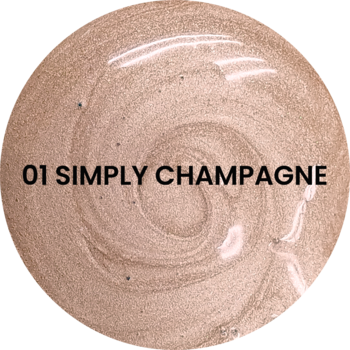 Płynny rozświetlacz Moon Touch 01 Simply Champagne, błyszczący szampański kolor w okręgu, widok z góry.