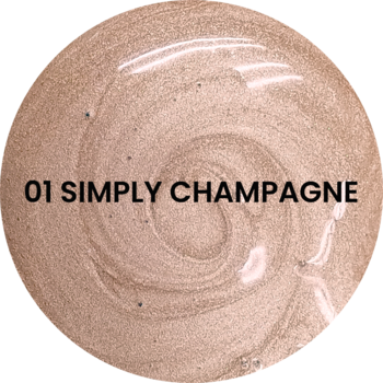 Płynny rozświetlacz Moon Touch 01 Simply Champagne, błyszczący szampański kolor w okręgu, widok z góry.